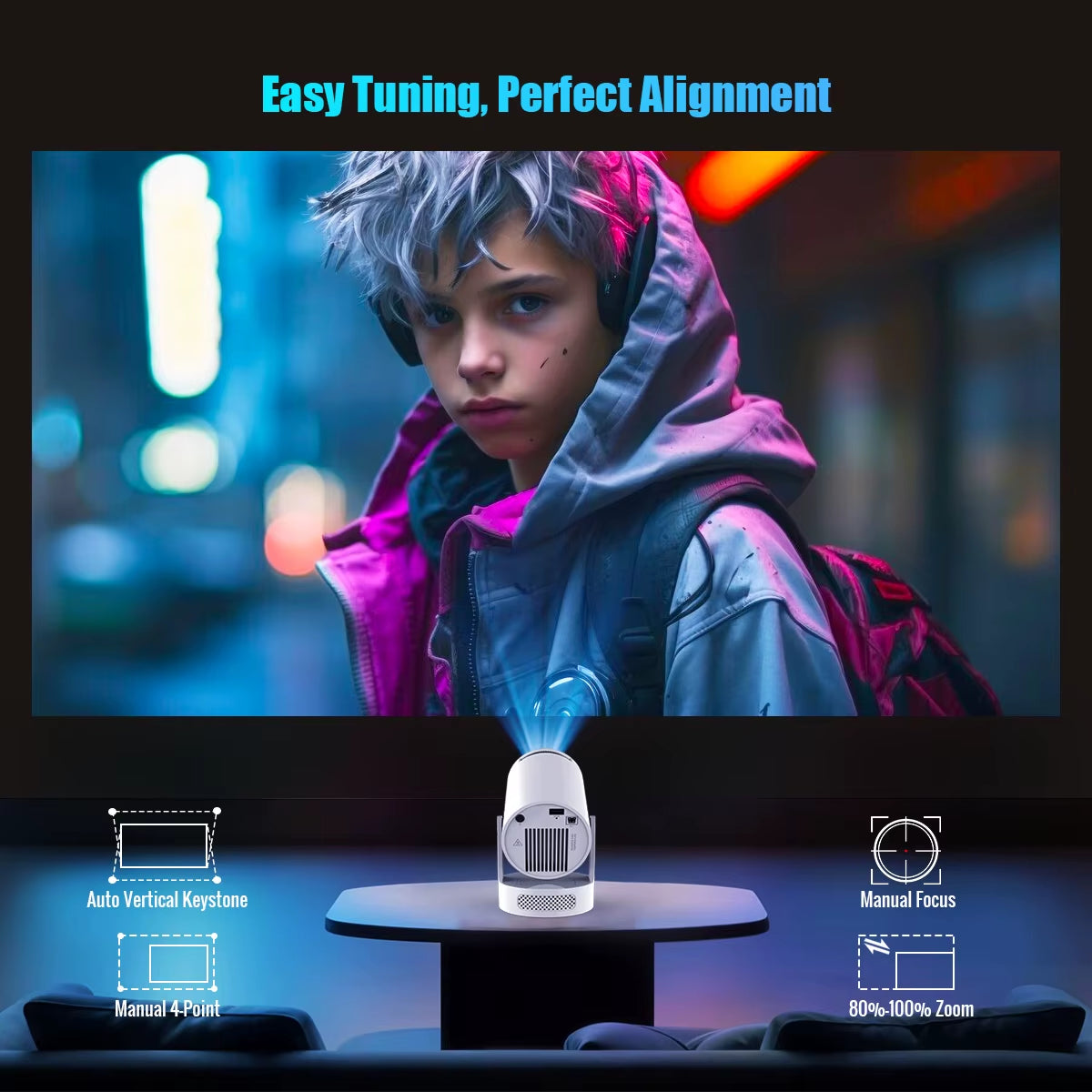 8K HY300 Pro + Projector Built in 5W Speaker 1280*720P Android 14 8000 Lumens Wifi6 BT5.4 Outdoor Portable Projector